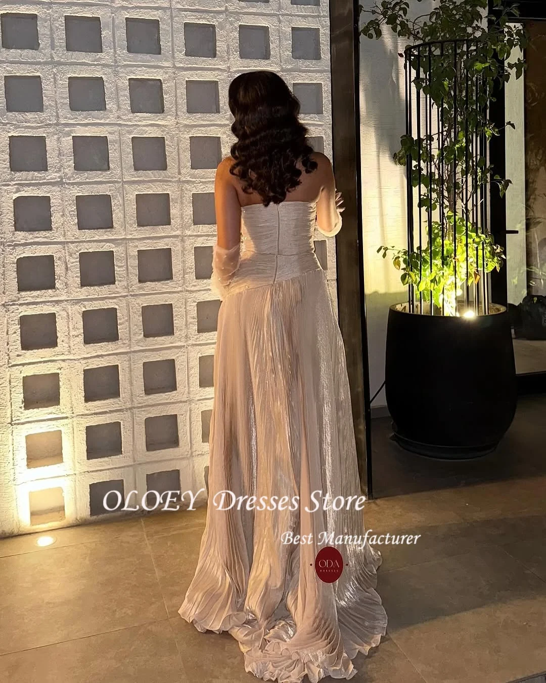 OLOEY Chic Western Wedding Guest Celebrity Dresses With Gloves Fancy Strapless Prom Gown Mermaid Zipper De Fiesta Customized