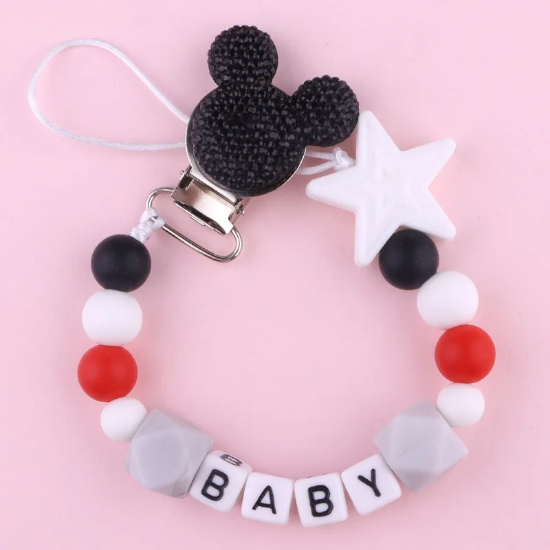 Custom Personalized Name Pacifier Holder Chain Handmade Clip silicone stars Teether Baby Teething Toy newborn Chew Gift