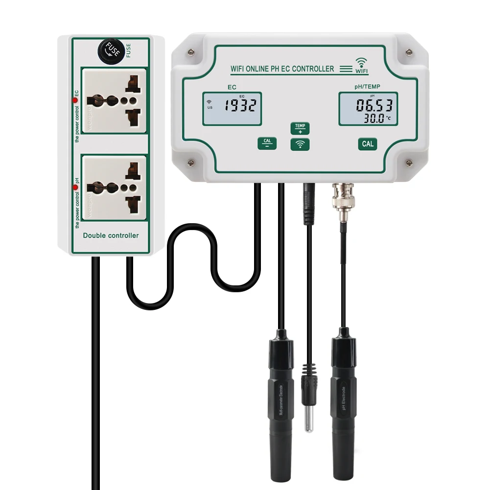 

WiFi Online PH EC TEMP Meter Smart Acidity & Conductivity Range Control Switch Hydroponics Aquarium Water Quality Tester