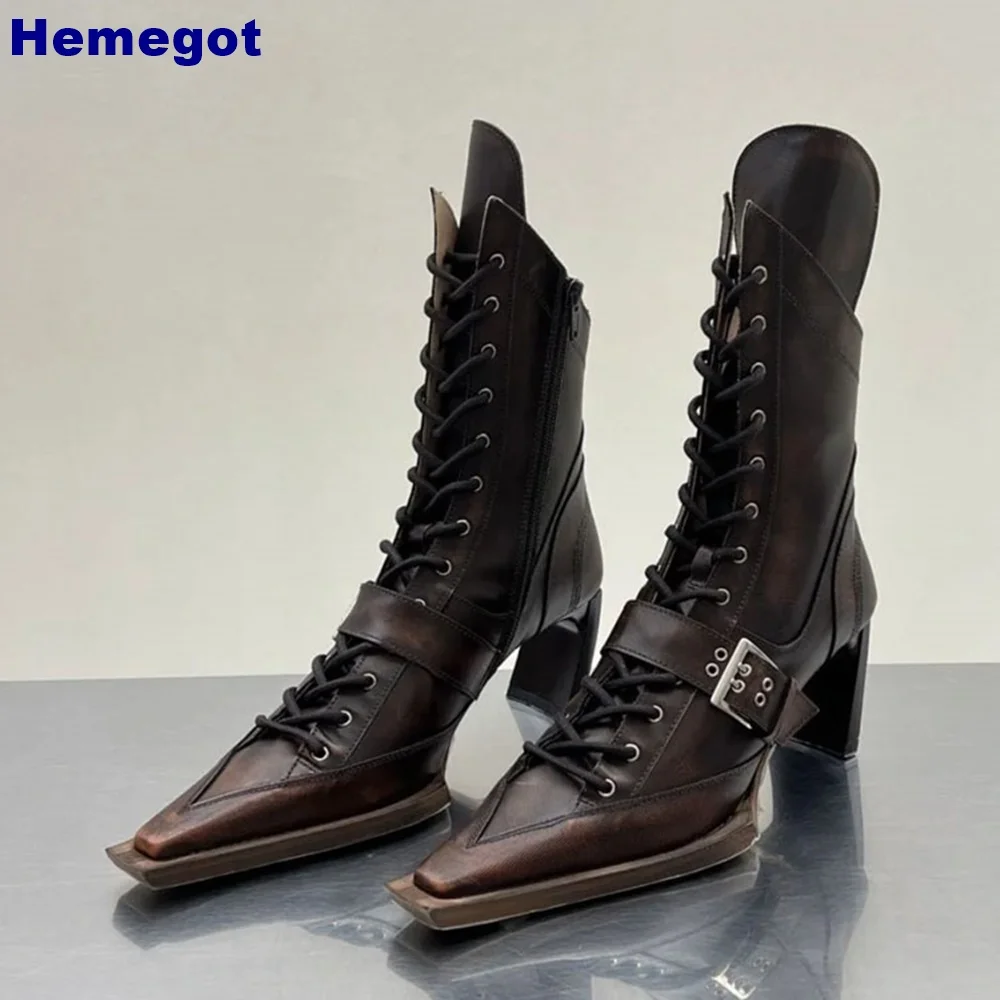 Belt Buckle Pointed Motorcycle Boots Summer Street Ins Style Punk Short Boots Thick Heel Black/brown Retro Women Knight Boots