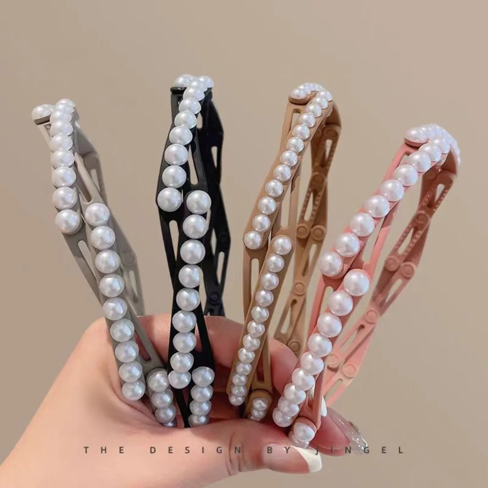 عصابة رأس لؤلؤية قابلة للطي من البلاستيك المقاوم للماء وقابلة للسحب باللون الأسود على الطراز الكوري رباط شعر محمول للسفر #1