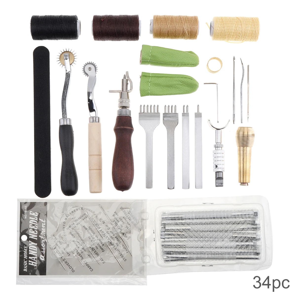 

34pcs/lot DIY Leather Craft Tools Kit Hand Sewing Stitching Punch Carving Work Saddle Leathercraft Accessories Practical