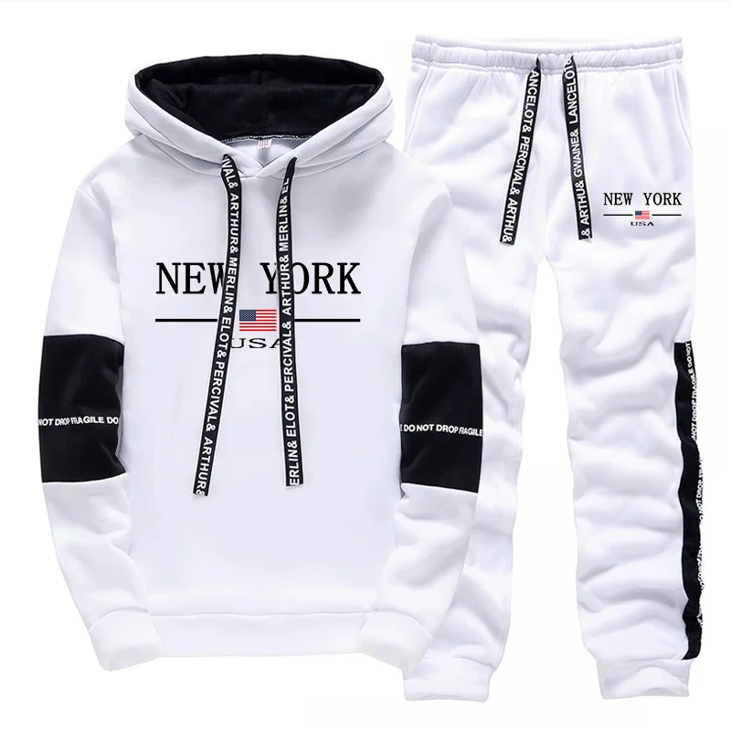 New York Hooded Sweatshirts and Elastic Sweatpants Autumn Hot Sale Mens Fashion Tracksuit Ubran Causal Sport Jogging Suits