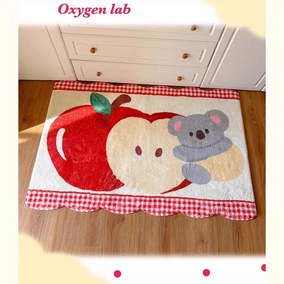 Koala Baby Imitation Cashmere Carpet Cartoon Creative Personality Girl Bedroom Bed Decoration Cute Red Apple Floor Mat