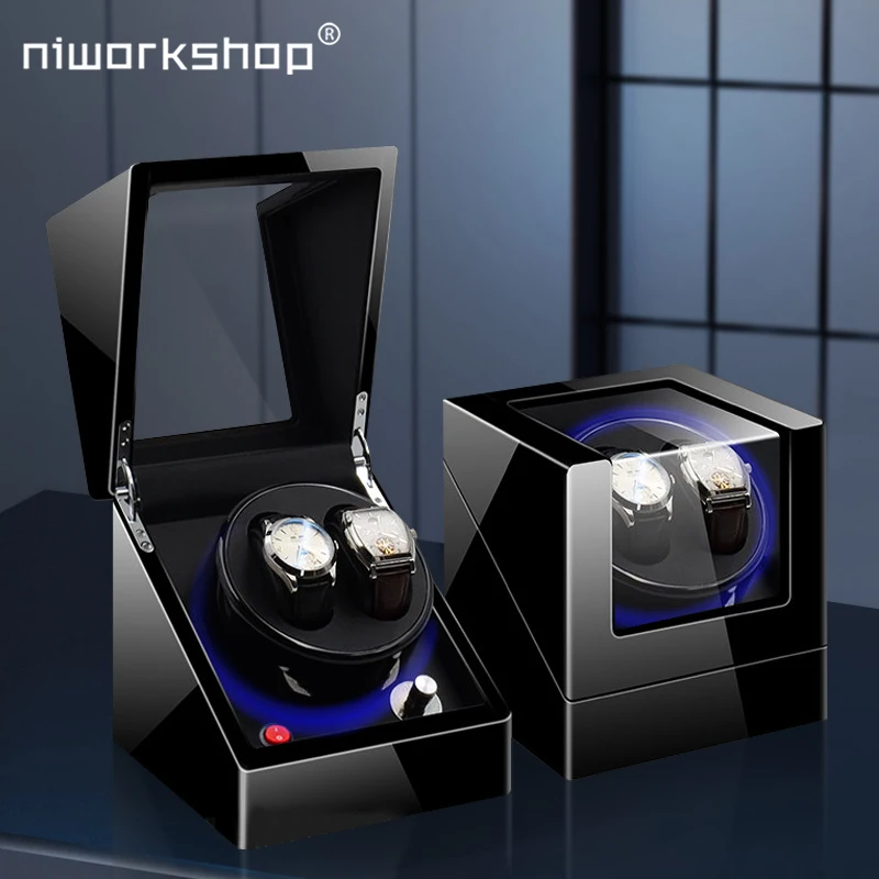 1pc Niworkshop Double Watch Winder for Automatic Watches ,2 Slots Watch Storage Case, Wood Shell Piano Finish Watch box