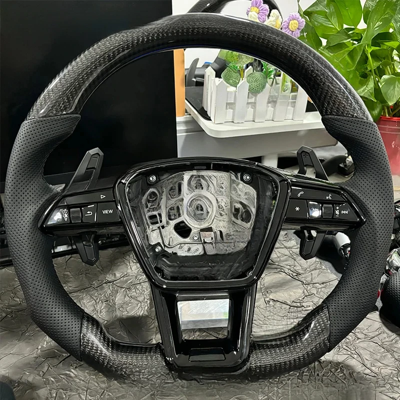 

For Audi A6 C8 Perforated leather forged carbon fiber steering wheel with RS/S logo button shift paddle assembly