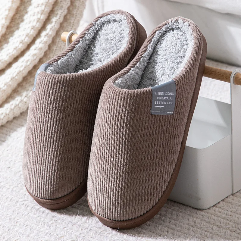 New Men's Thick Soft Soled Home Slippers Winter Anti-slip Plush Warm Slippers Women Indoor Bedroom Flat Heel Cotton Shoes