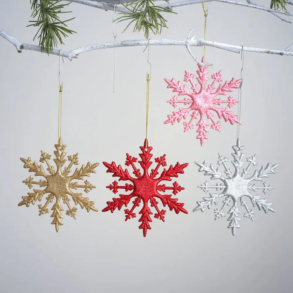 Elegant Christmas Snowflake Pendants Nordic Decor Plastic Snow Flake Hanging Ornaments For Tree Window Interior Decoration