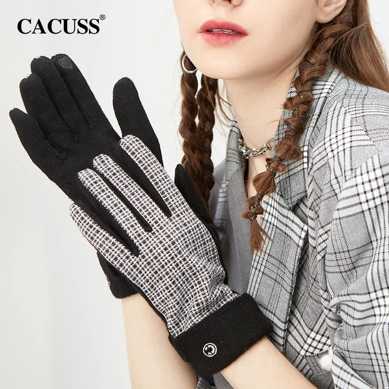 Gloves Autumn Winter Female Wool Touch Screen Plush Thickened Gloves Warm Embroidery Lovely Hairy Wrist Guard Windproof Gloves