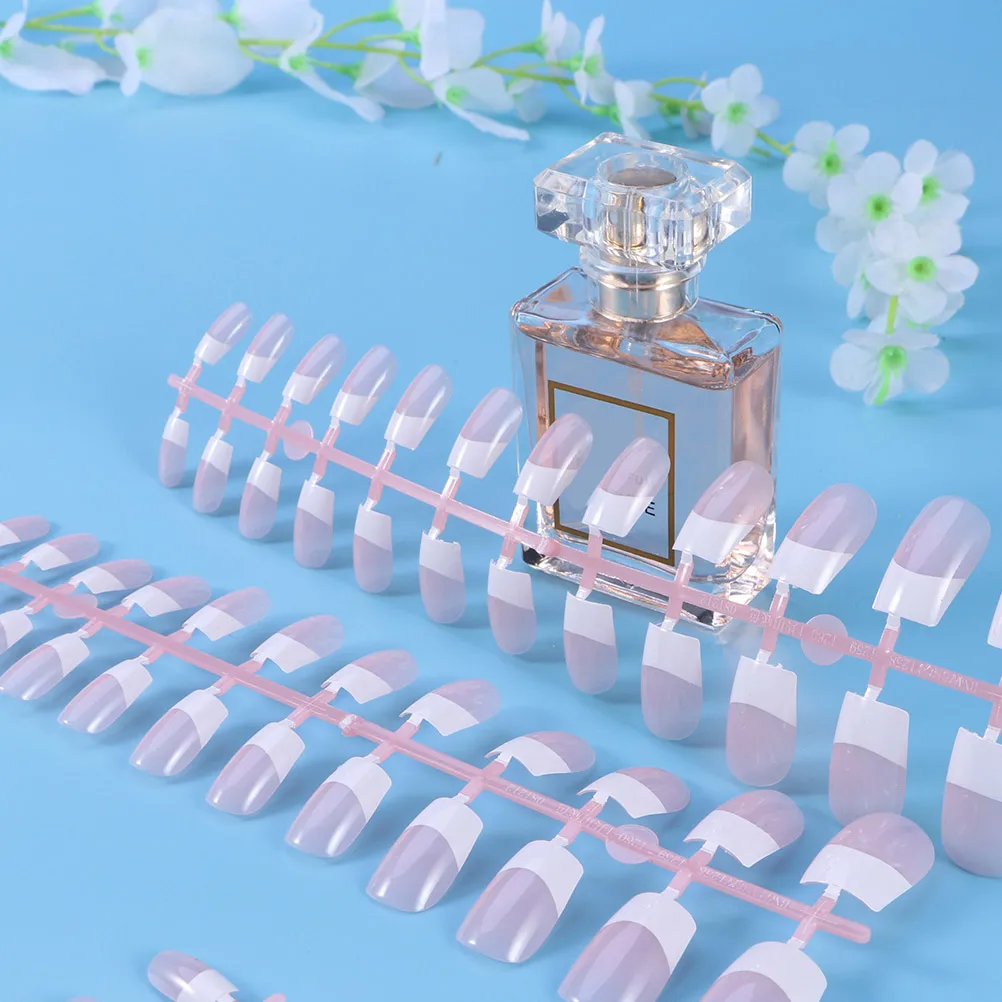 เล็บปลอม 240 ชิ้น สีชมพู สไตล์เฟรนช์ ปิดเต็มเล็บ สำหรับตกแต่งเล็บ ทำเล็บเอง ทนทาน ปลอดสารพิษ