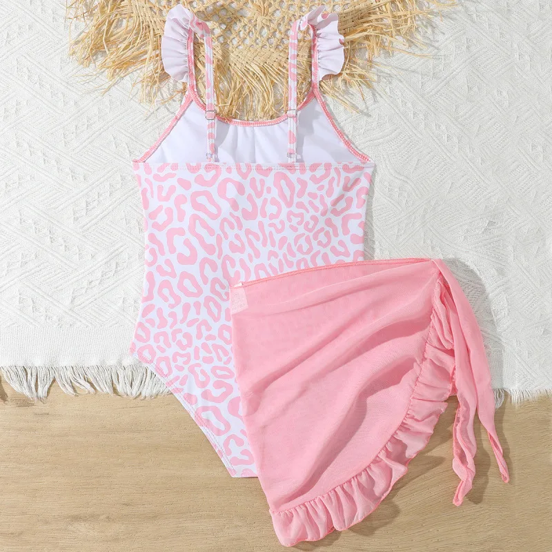 Girls One Piece Swimsuit 7-12 Year Kids Swim Suit Ruffle Teenage Children's Swimwear Bathing Suits with Skirt Beach Cover Ups