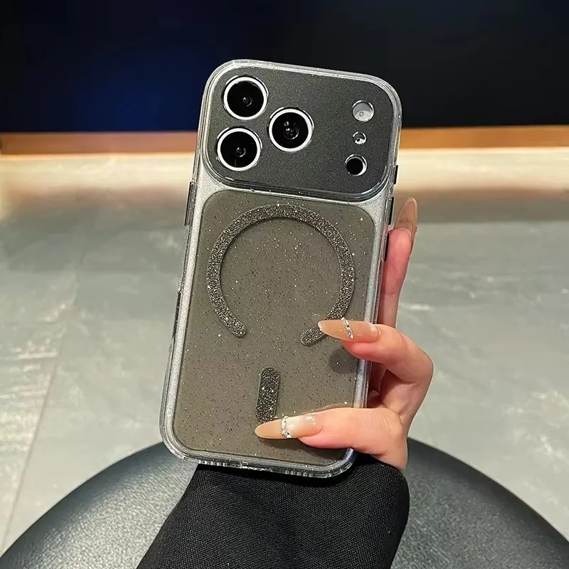 Élégante coque de téléphone transparente à strass scintillants et aimantée, compatible avec les modèles iPhone 18, 17, 13, 14, 15, 16 Pro Max.