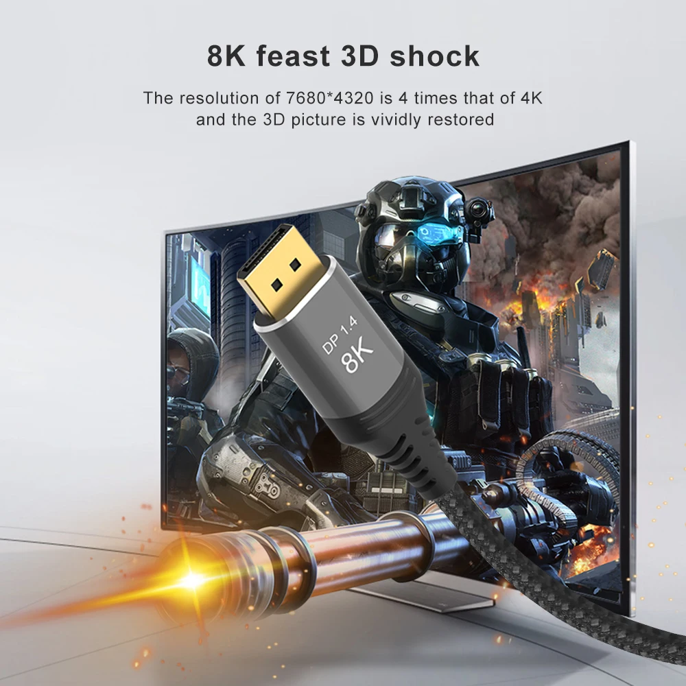 Usb C إلى ديسبلايبورت كابل 8K نوع C إلى DP 1.4 كابل 8K 60Hz 4K 144Hz Thunderbolt 3/4 محول لرصد ماك بوك سامسونج HDTV