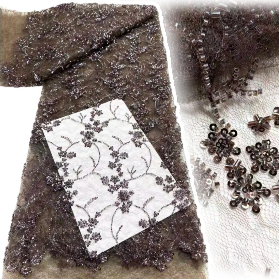 

Элитная африканская ткань с пайетками и бисером, высококачественное красное французско-нигерийское вышитое кружево для вечерних платьев, 5 ярдов, 2180