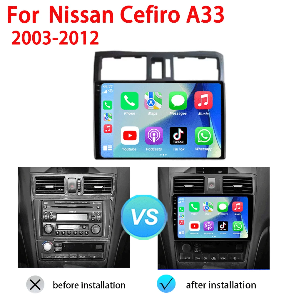 Android 15 Carplay Auto Car Radio Car Radio For Nissan Cefiro A33 2003-2012 Multimedia Video Player Navigation GPS Stereo Audio