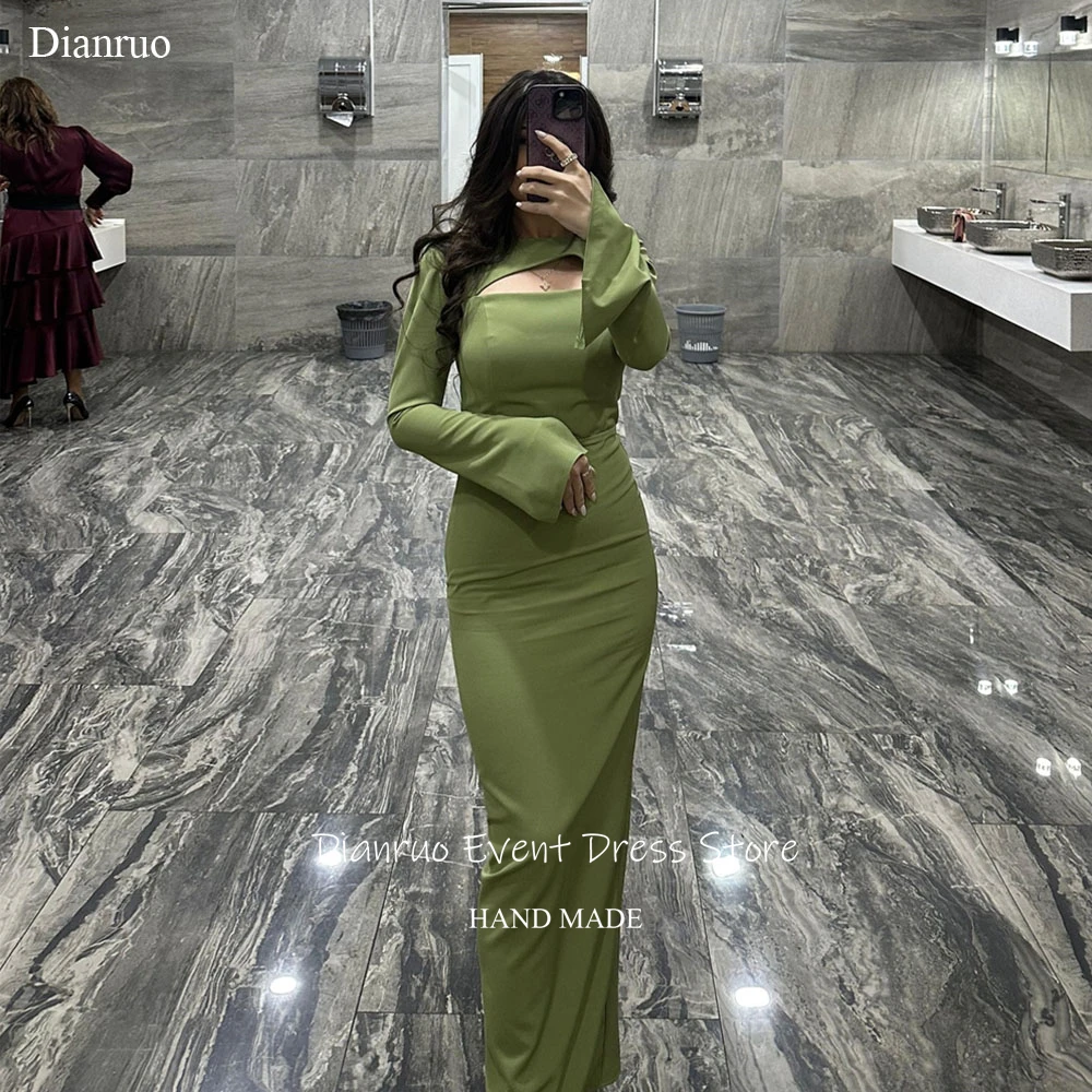 

Dianruo Mermaid Floor Length Evening Dresses Green Satin Robes De Soirée Cut Out Saudi Arabric Vestidos Para Mujer Customized