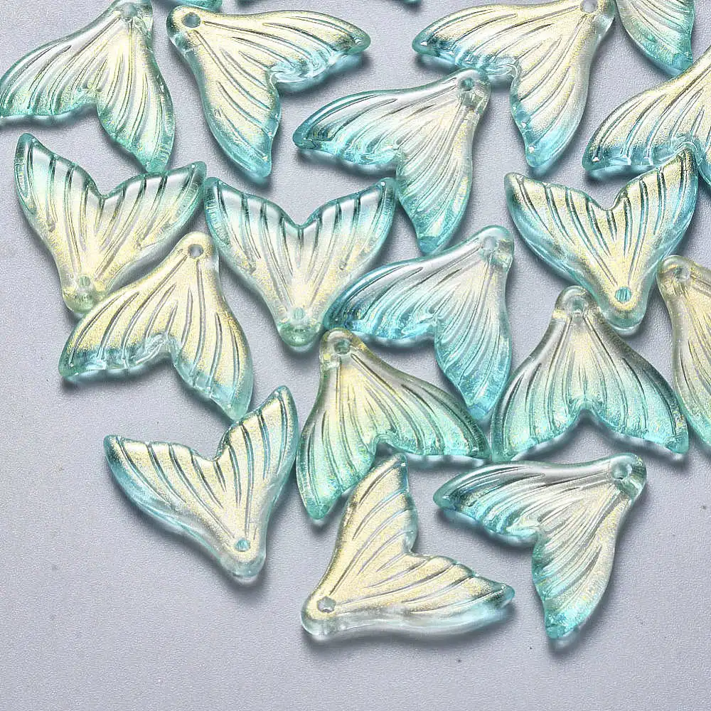 PandaHall 100 Stück Zufällige Farben Meerjungfrau-Fischschwanz Transparente Glas-Anhänger Kristallglas-Anhänger für Schmuckherstellung – Detail 11