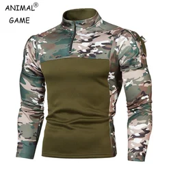 Tactical Combat T Shirt Men Military Uniform Camouflage Shirt Army Clothes Camo Long Sleeve Sweatshirts Zipper Collar Tops