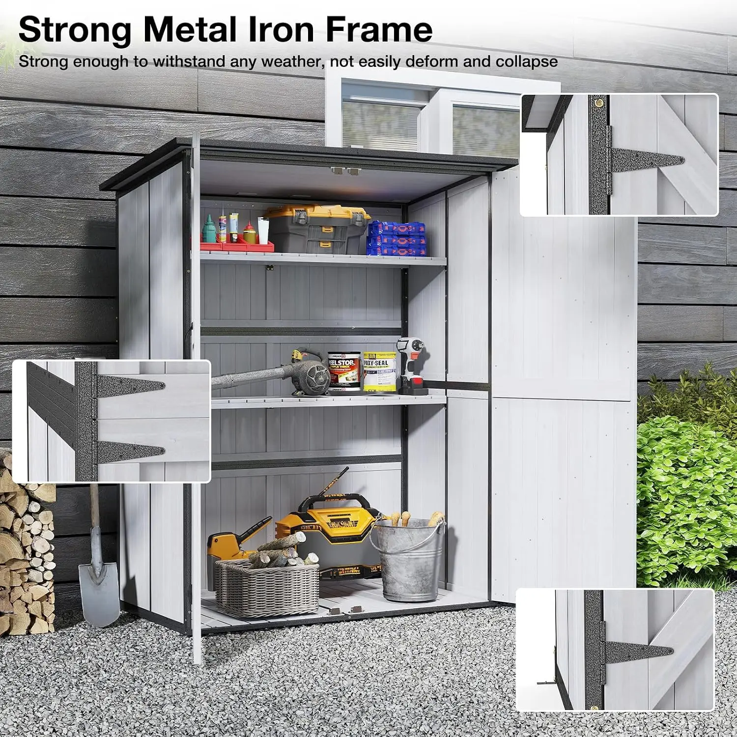 Waterproof Outdoor Storage Shed Metal Frame Adjustable Shelves Floor Garden Backyard Patio Lawn, Customized