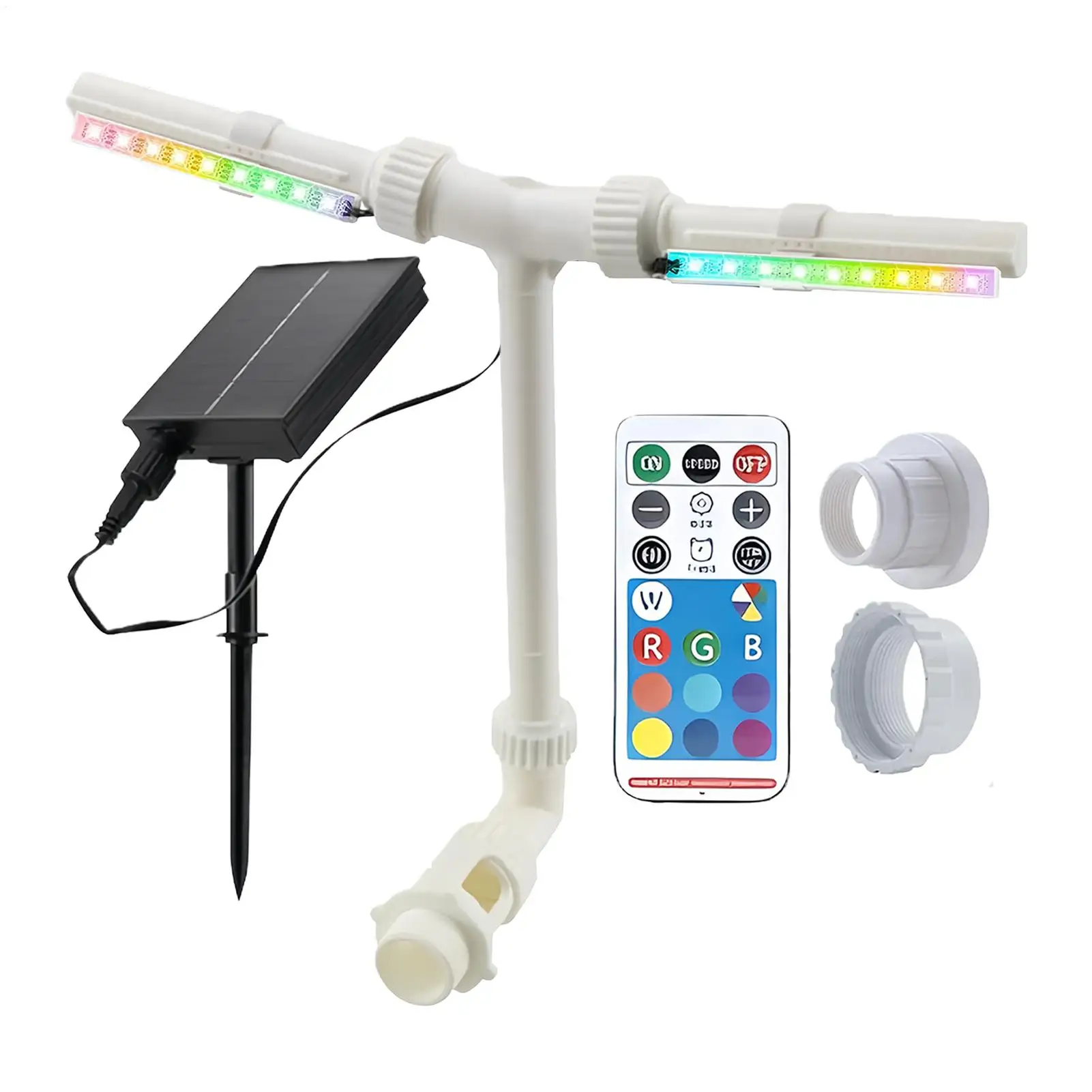 

Solar Pool Fountain Remote Waterfall Sprinkler Adjustable 7-color LED Light Double Spray Solar Pond Fountain For Pond Patio