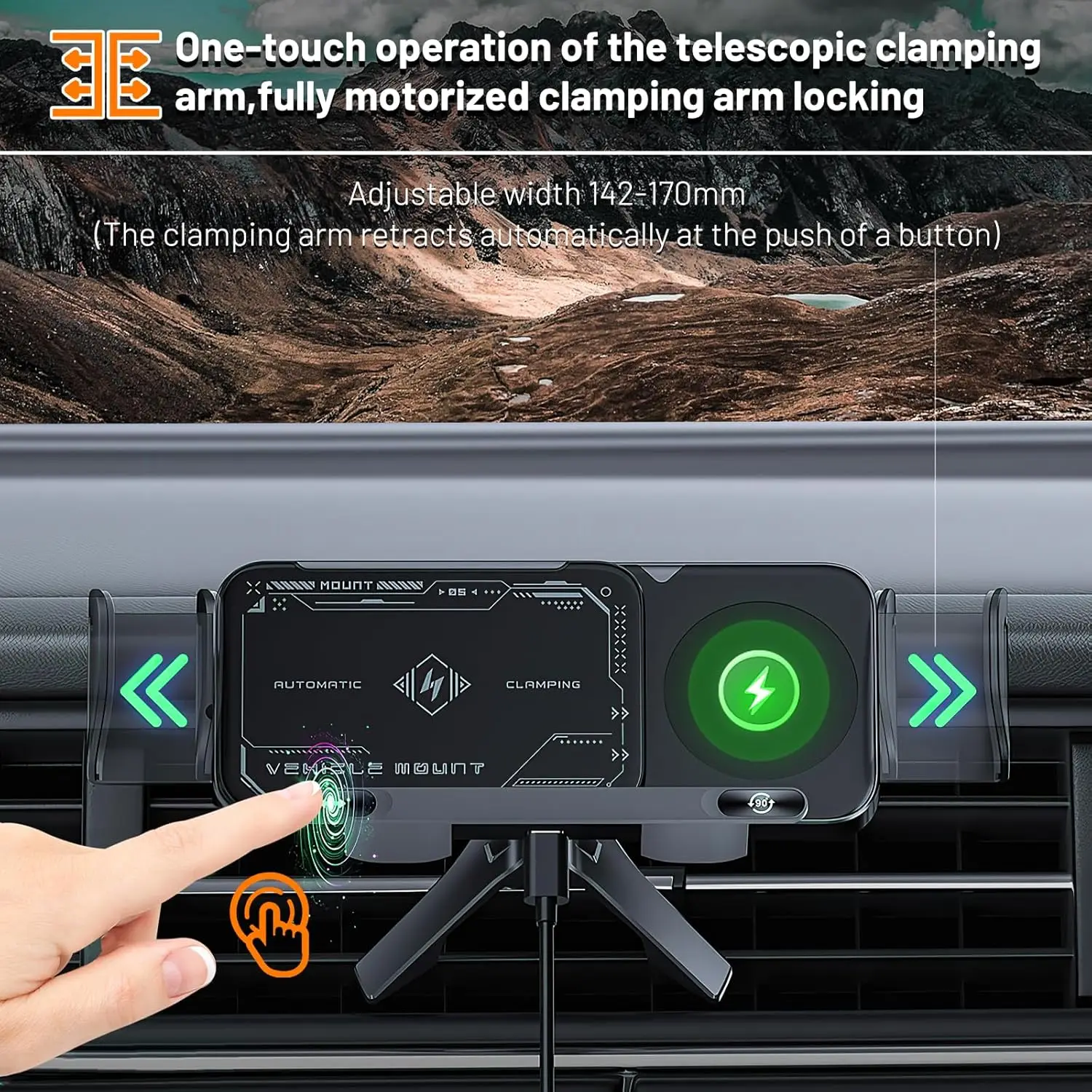 حامل هاتف دوار تلقائي 2 في 1، حامل فتحة تهوية للسيارة سريع الشحن للهواتف الذكية والوسادة، تصميم قابل للدوران بلمسة واحدة (أسود) #4