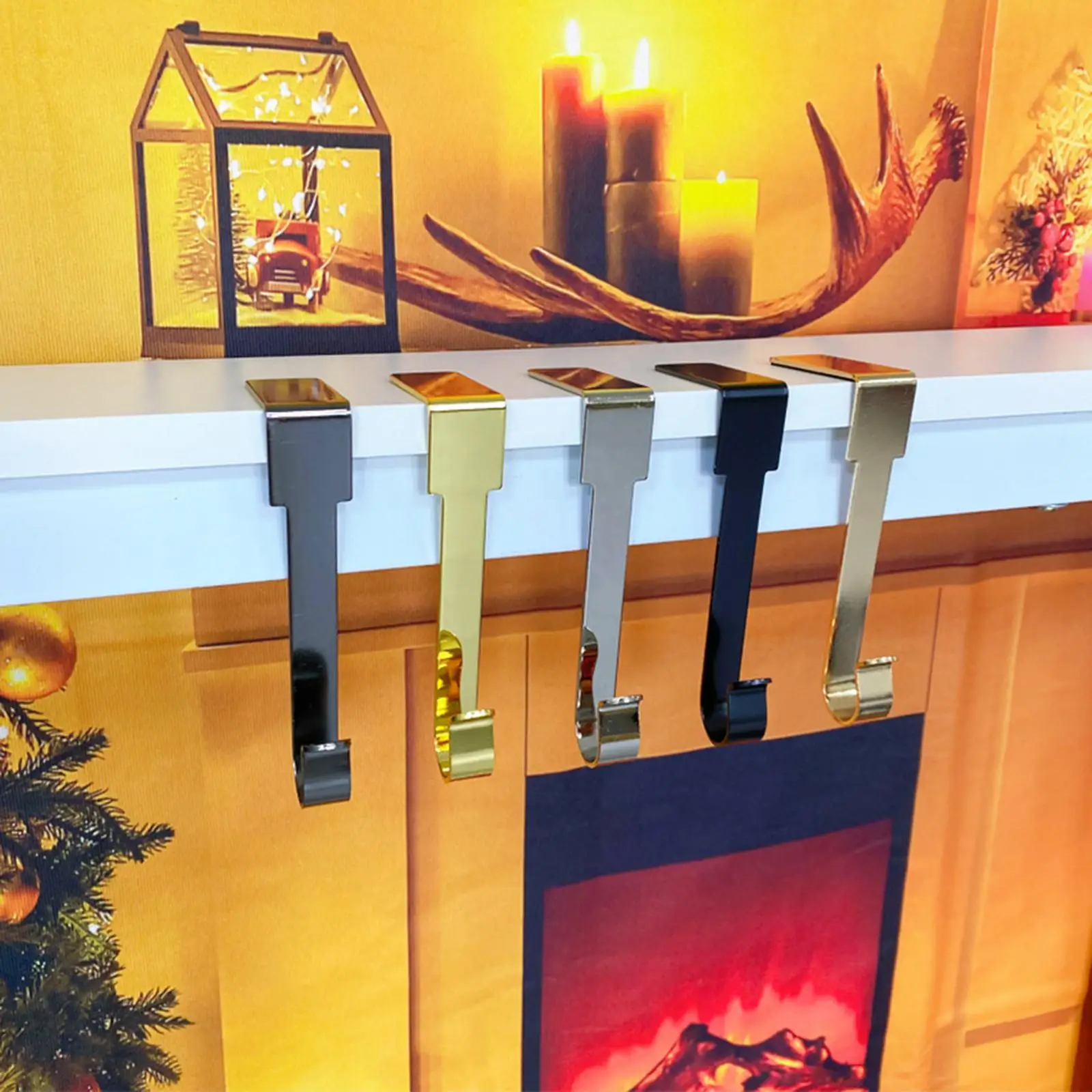 Iron Christmas Stocking Hanger Anti Slip Metal Hook Decorative Mantel Holders for Fireplace Holiday Display