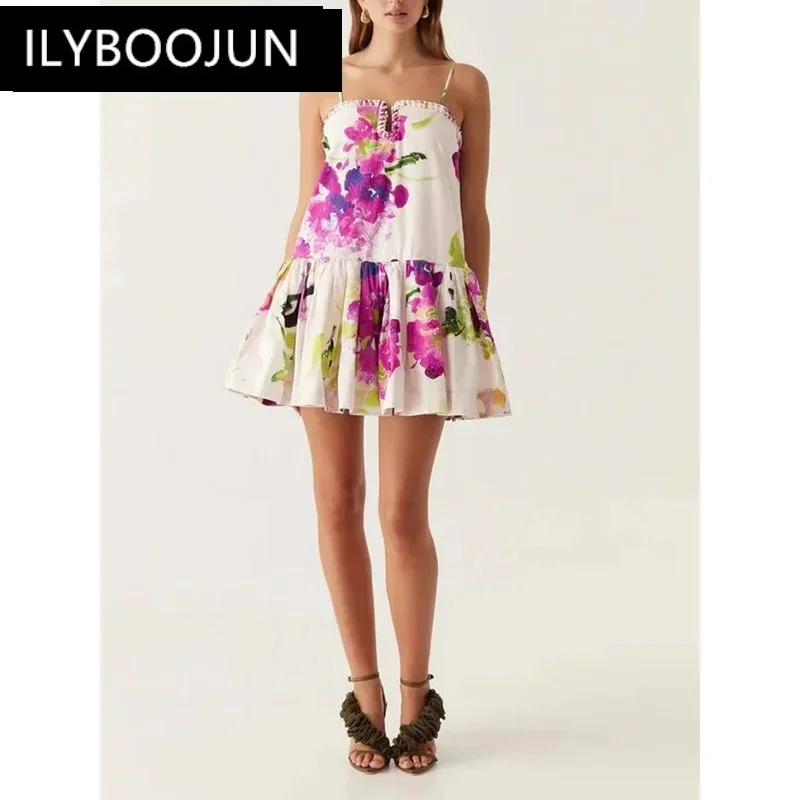 

BY ILYBOOJUN Printing Sexy Dresses For Women Square Collar Sleeveless Backless High Waist Slim Mini Dress Female Fashion New