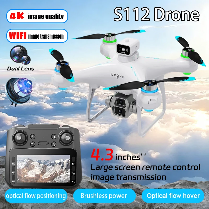 

Новый Дрон S112 4K Профессиональная HD-камера Бесщеточный двигатель Предотвращение препятствий WIFI FPV Видео БПЛА 4,5-дюймовый экран Управление RC Дроны