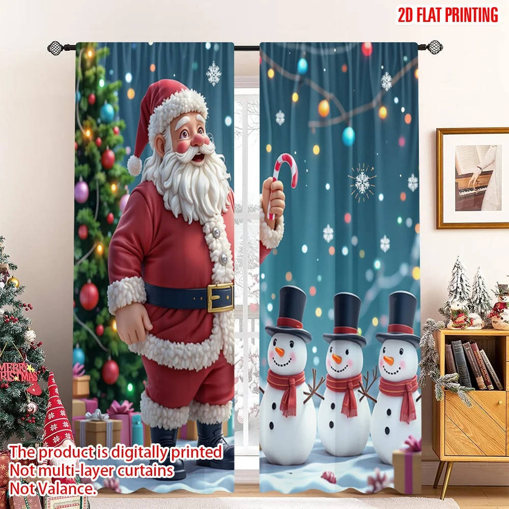 

2pcs 2D flat printing Merry Christmas Popular Curtain Santa Claus Christmas Snowman Gifts Polyester Fabric Without Electricity