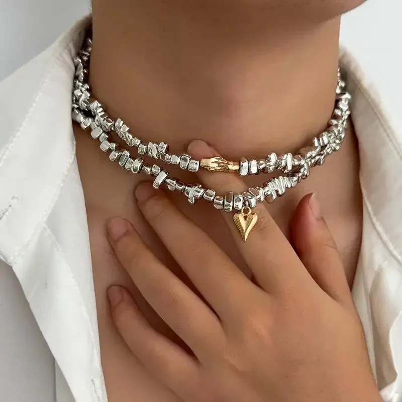 Fashion Irregularity Bead Heart-Shaped Pendant Bracelet SetS for Woman Unique Design CCB Bracelet Vintage Jewelry Holiday Gift