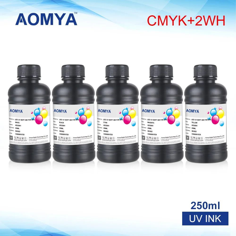 [250ml*6] UV LED Ink For Epson DX5 XP600 TX800 UV Flatbed Printer for PVC Phone Cases and All Soft Material (BK/C/M/Y/2White)