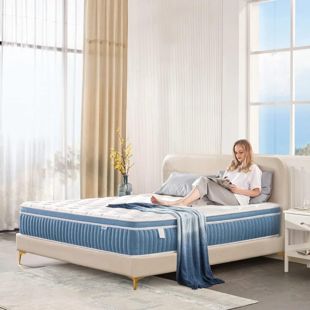 Queen Mattress,12 Inch Hybrid Mattresses in A Box,Gel Memory Foam,Individually Coils Innerspring, Medium Firm, Mattress, colchon