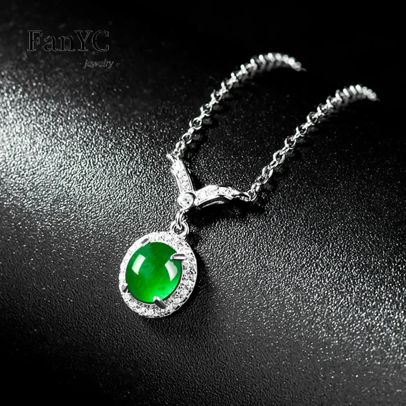 

Myanmar A-goods Jadeite Egg Pendant S925 Silver Inlaid High-grade Exquisite Fashion Ice Jade Necklace Ladies Gift Souvenirs