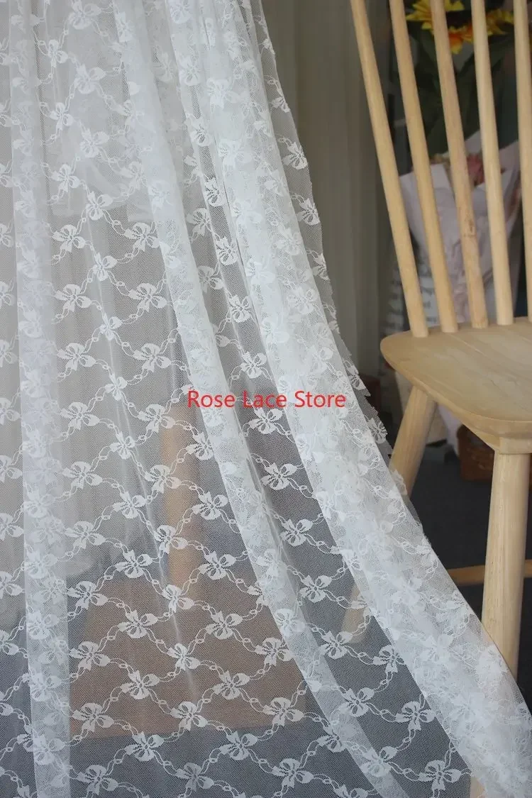 Nero bianco Jaquard Bowknots Tessuto di pizzo elastico Farfalla Maglia tulle per abito da sposa Abito da festa Abito da ragazza Abito da ballo 1 metro