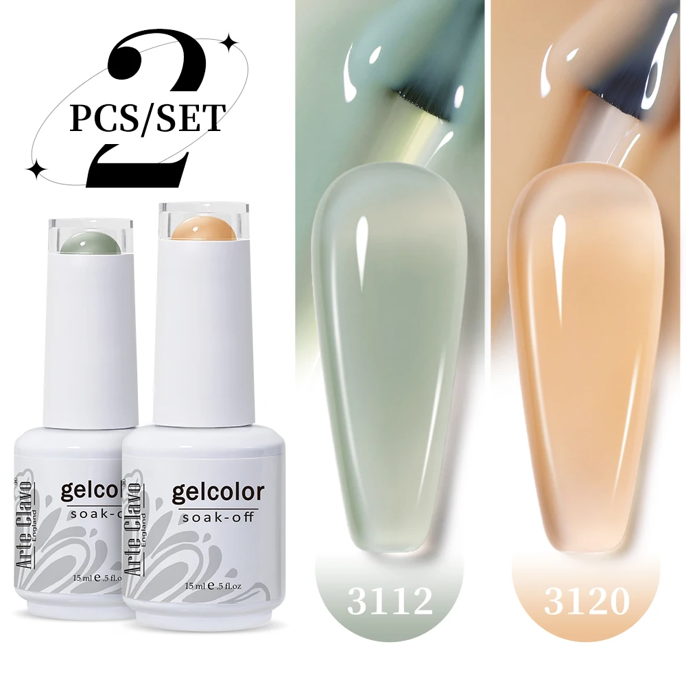 Arte Clavo 2Pcs/Set 15ml Jelly Color Nail Gel Polish Nail Supplies Purple Pink Red Blue Green Nail Art Varnish Manicure Kit