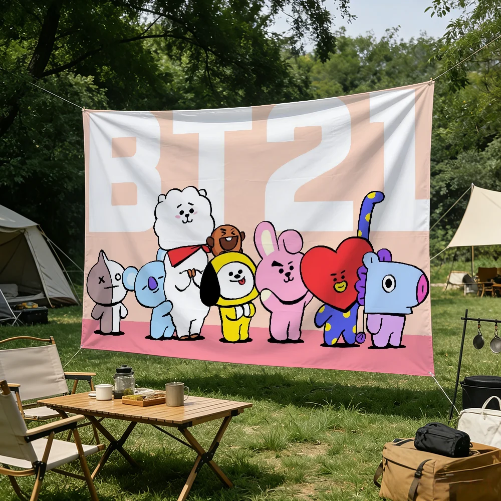 Cartoon-Flagge für Wohnzimmer, Zuhause, Wohnheim, Dekoration, Wand, Outdoor, Camping, Party, B-BT21S-S, niedliches Banner, Geschenke – Detail 9