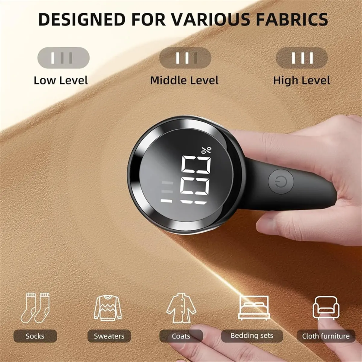 BRILLIANT USB Portable Fabric Defuzzer Digital Household Ball Remover with 3 Speeds for Clothes Linens and Carpets