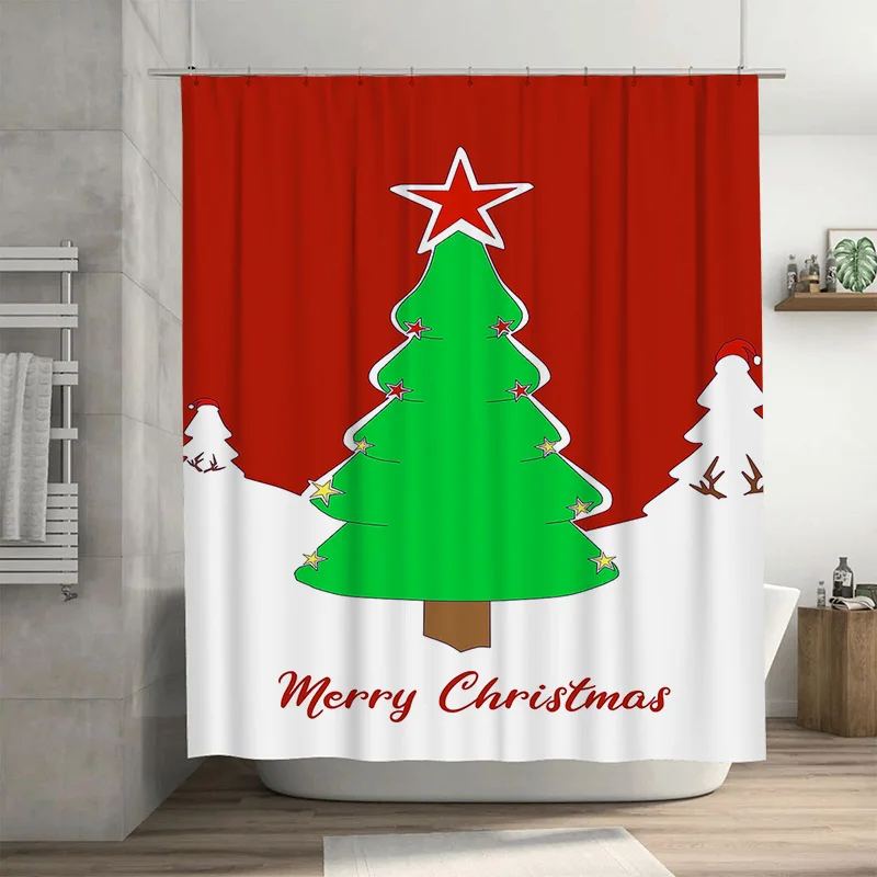 

Tuniu Festive Christmas Tree Shower Curtain Fun Holiday Bathroom Decor Cute XMAS Backdrop Waterproof Fabric Vibrant Green Design