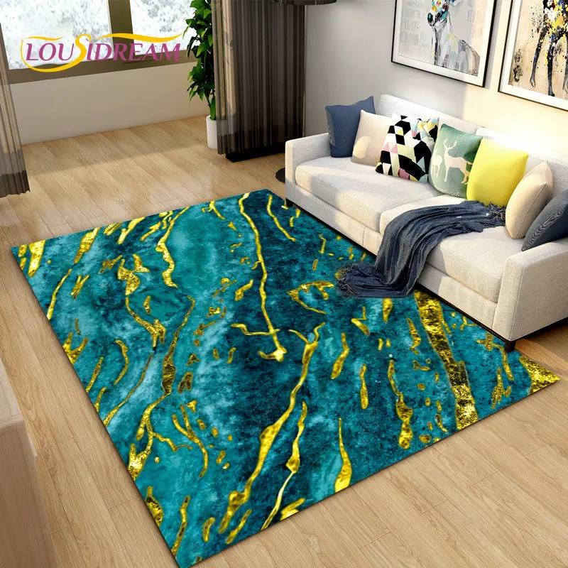 Nordic Green Gold Marble Luxury Area Rug Large,Carpet Rug for Living Room Bedroom Sofa Doormat Decoration,kid Non-slip Floor Mat