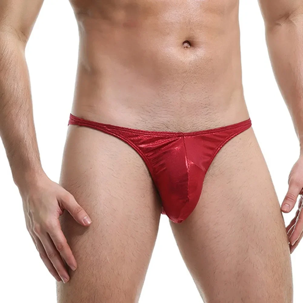 

Mens Glossy Patent Leather Underwear Wet Look Panties Exotic Lingerie Stage Show Night Clubwear Pouch Swim Briefs Underpants