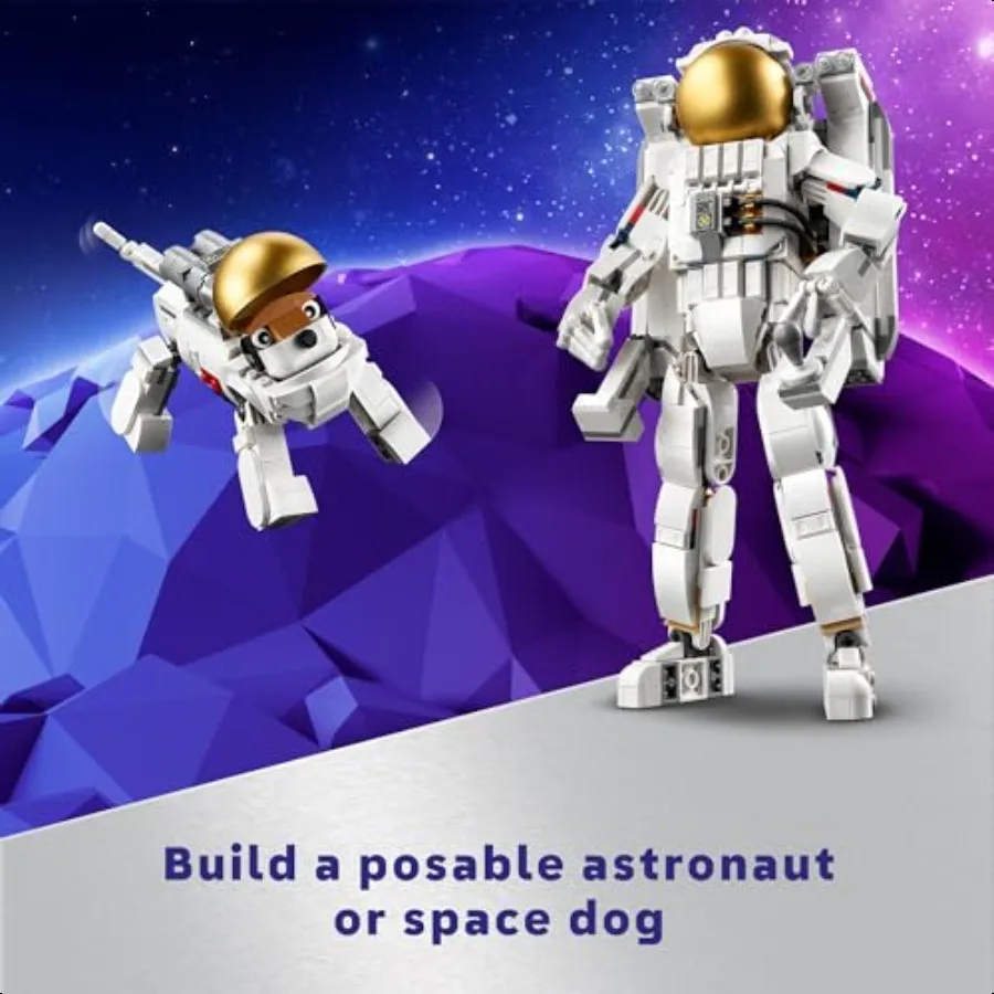 Créateur 3 en 1, ensemble de construction d'astronaute spatial, transforme de la figurine d'astronaute au chien spatial à Viper Jet, idée cadeau sur le thème de l'espace