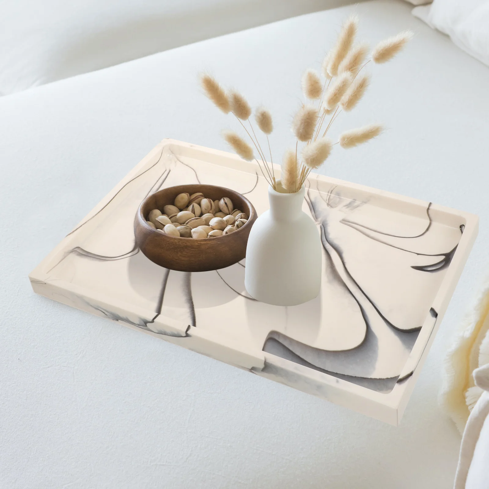 

Marbling Resin Vanity Tray Bathroom Makeup Organizer Perfume Soap Toiletries Storage Tray Counter Holder Jewelry Dish