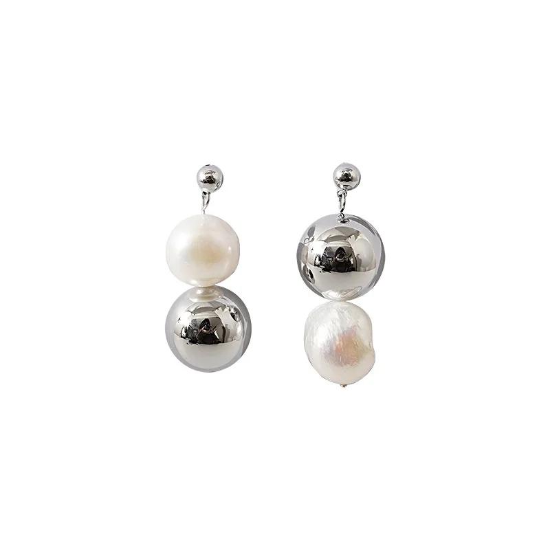 kshmir New natural pearl earrings for women, French ball earrings, simple metal earrings for women, jewelry accessories gift