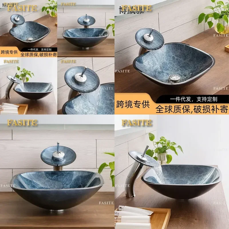 For Bathroom Solid Color Tempered Glass Countertop Basin Simple Art Washbasin Hotel Project Wholesale Durable Modern Sink