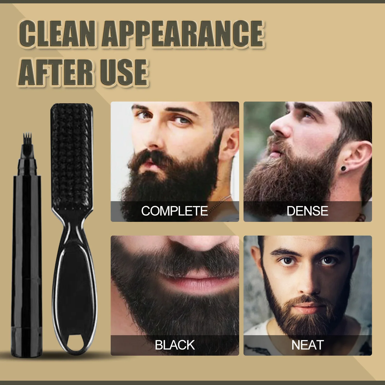 Pluma de barba impermeable, lápiz de relleno y cepillo, potenciador de barba, reparación duradera, herramientas de modelado para colorear bigote,