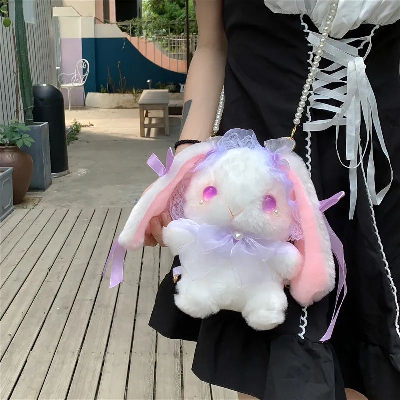 Lolita JK-Sac messager à une épaule en dentelle avec nœud papillon, sac en fourrure, sac en peluche japonais, mignon lapin GT, Harajuku, beurre