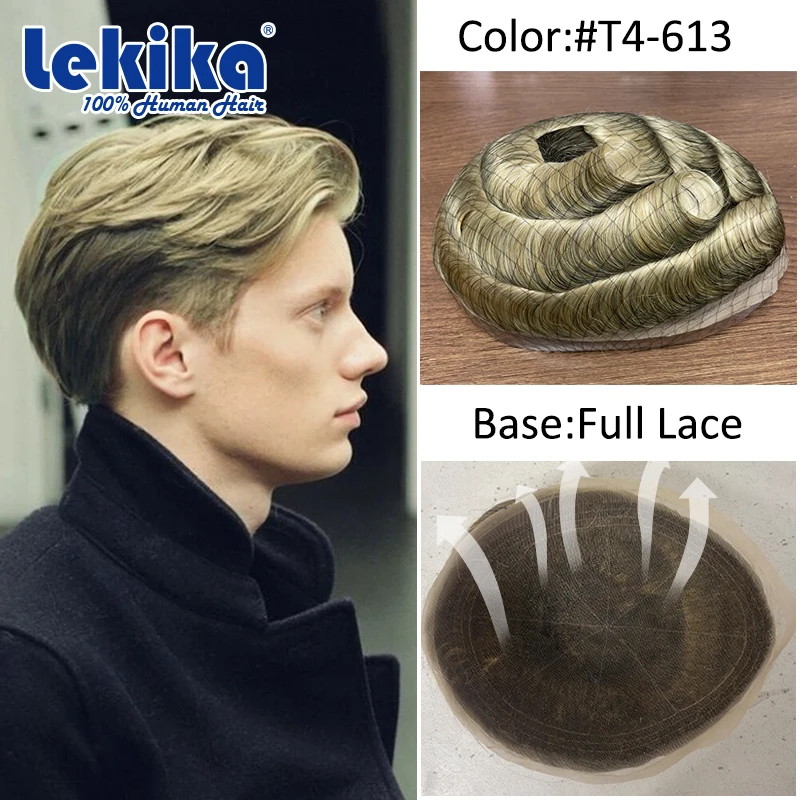 

T4-613 Парик-накладка на полной основе из 100% натуральных волос, дышащий, для мужчин, идеальный мужской капиллярный протез