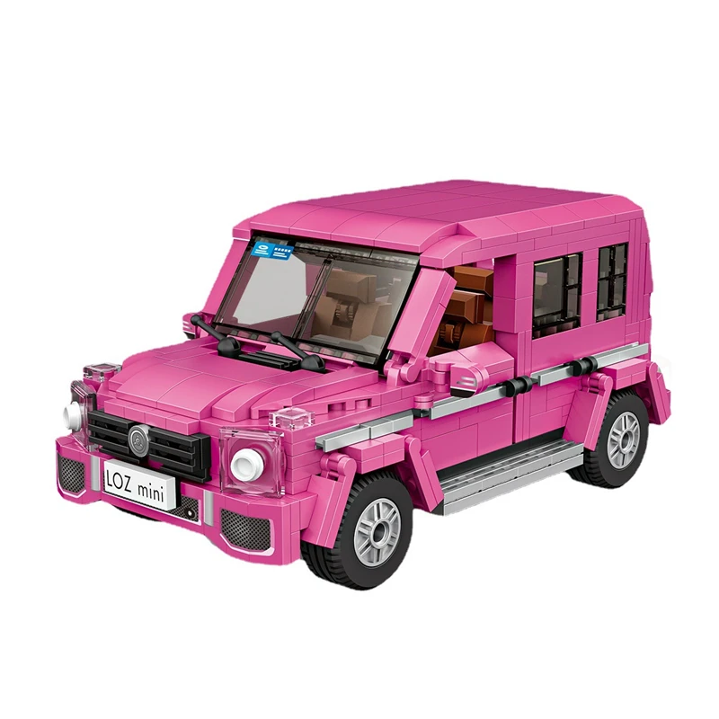 Rosa Geländewagen-Bausteine Kawaii zusammengebaute Modellsammlung handgefertigte DIY-Ornamente Kinderspielzeug Geburtstagsgeschenk