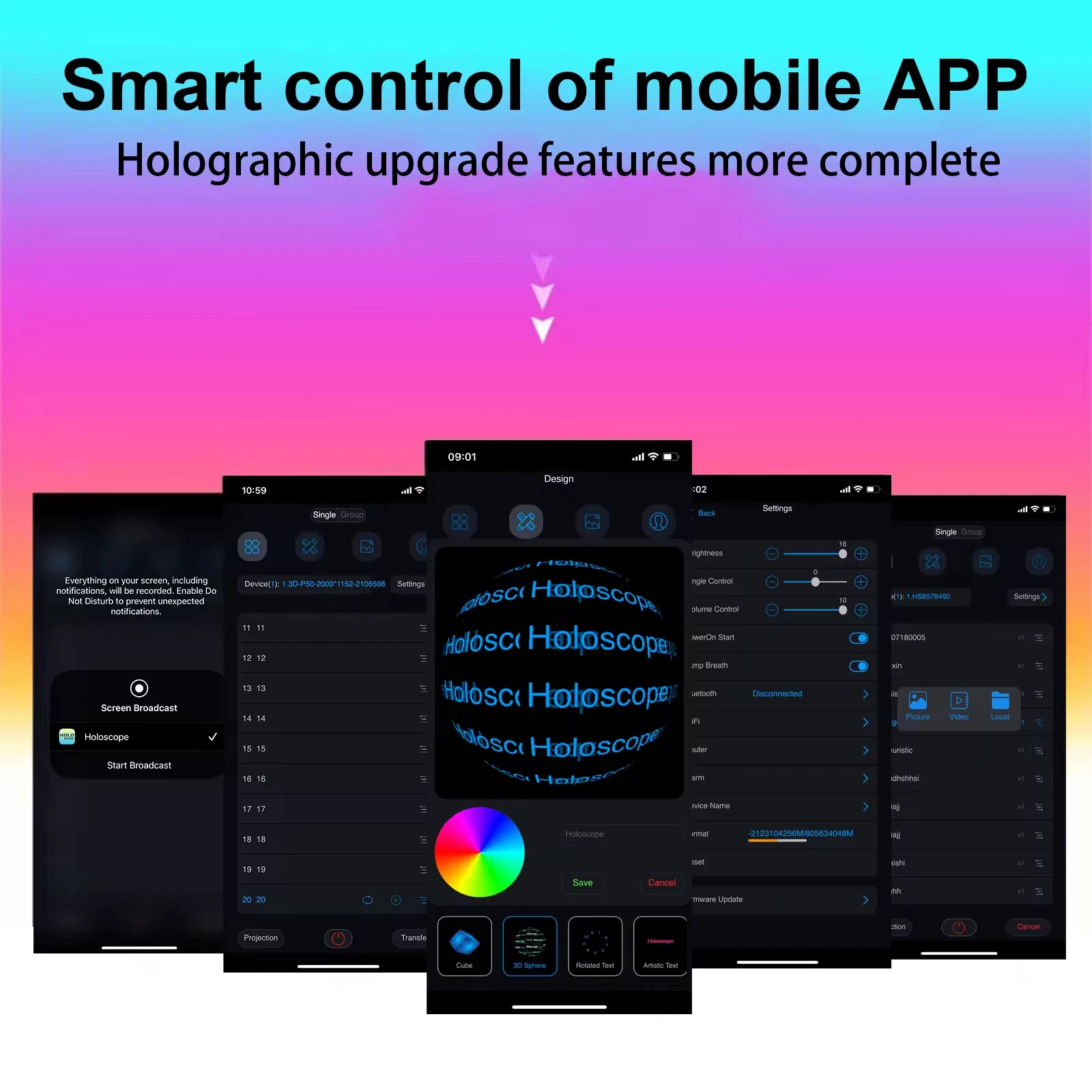 Carregar aplicativo gratuito para tela de ventilador de imagem de suspensão aérea de projetor holográfico supergrande de 150 cm para equipamentos de publicidade