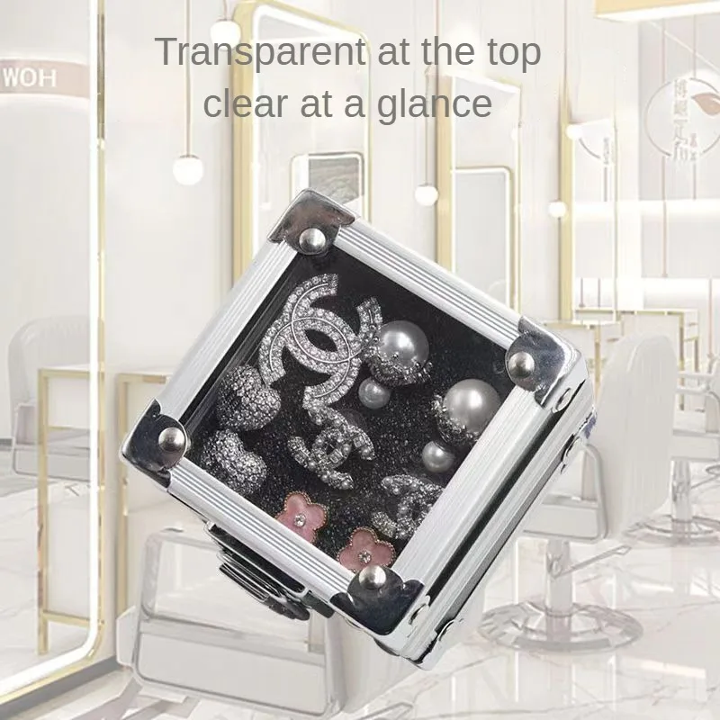 Multi Purpose Transparent Display Jewelry Box Portable Aluminum Alloy Mini Storage Box 25 Slots Grinding Head Storage Empty Case